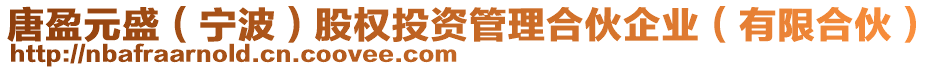 唐盈元盛（寧波）股權(quán)投資管理合伙企業(yè)（有限合伙）