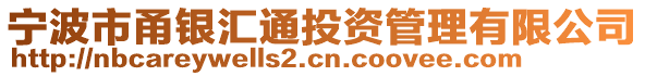 寧波市甬銀匯通投資管理有限公司