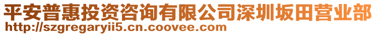 平安普惠投資咨詢有限公司深圳坂田營業部