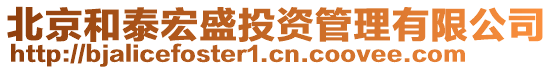 北京和泰宏盛投資管理有限公司