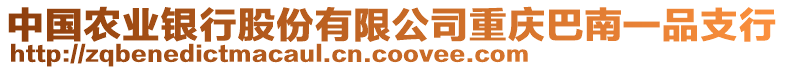 中國農(nóng)業(yè)銀行股份有限公司重慶巴南一品支行