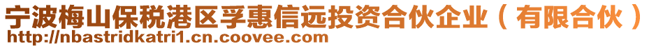 寧波梅山保稅港區(qū)孚惠信遠投資合伙企業(yè)（有限合伙）