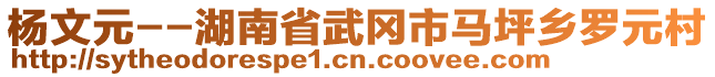 楊文元--湖南省武岡市馬坪鄉(xiāng)羅元村